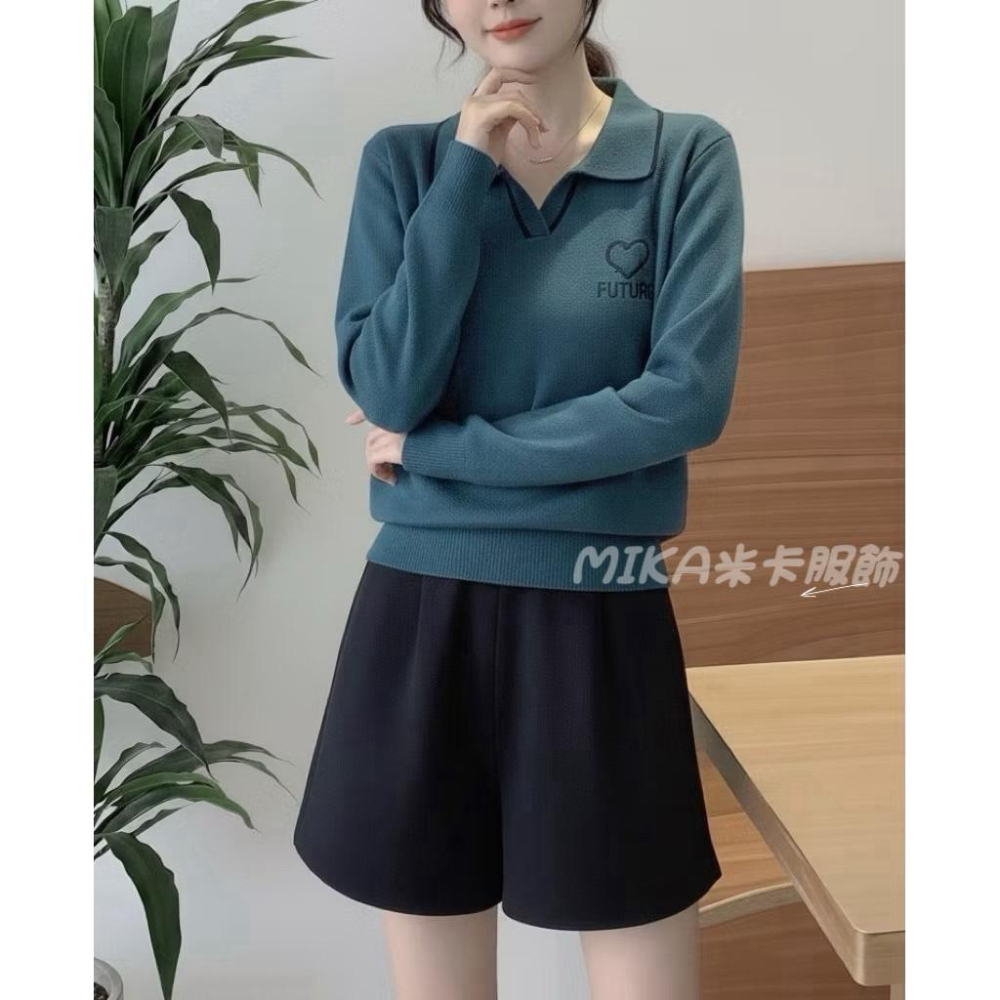 《MIKA米卡服飾》現貨 翻領針織衫 水貂毛 針織毛衣 針織 長袖上衣 毛衣 polo領 針織衫 保暖 娃娃領 女裝-細節圖4