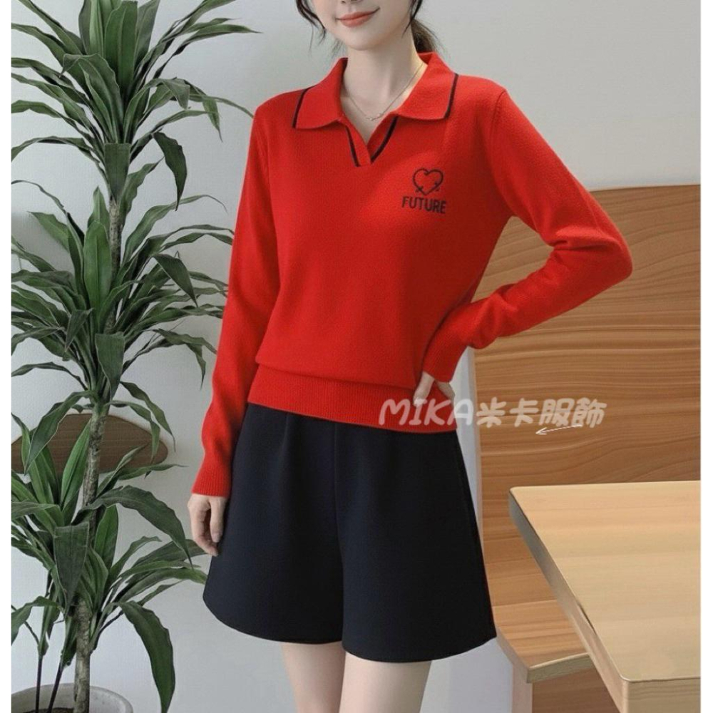 《MIKA米卡服飾》現貨 翻領針織衫 水貂毛 針織毛衣 針織 長袖上衣 毛衣 polo領 針織衫 保暖 娃娃領 女裝-細節圖5