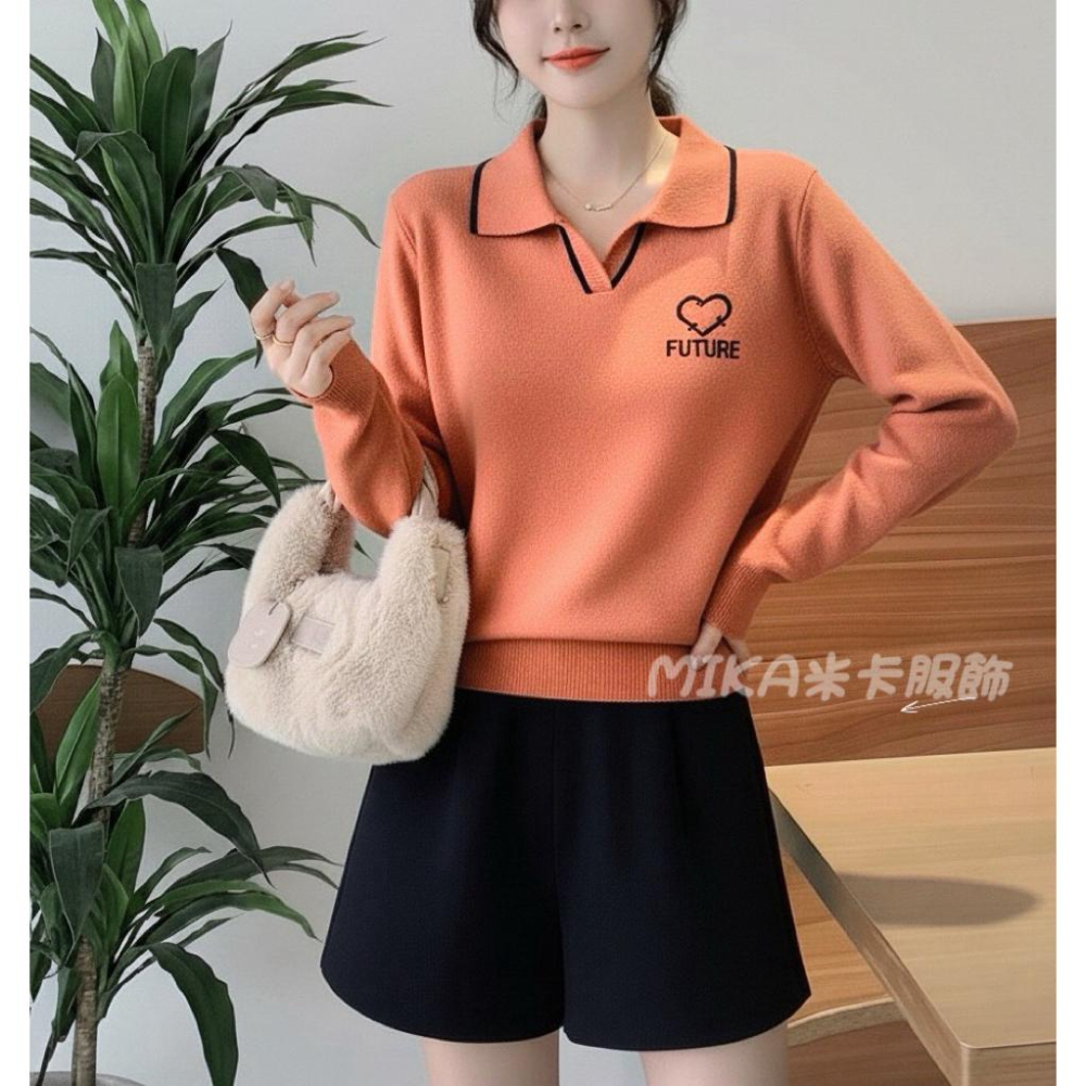 《MIKA米卡服飾》現貨 翻領針織衫 水貂毛 針織毛衣 針織 長袖上衣 毛衣 polo領 針織衫 保暖 娃娃領 女裝-細節圖6