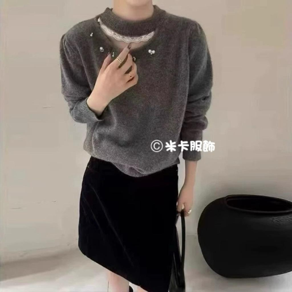 《MIKA米卡服飾》鏤空釘珠針織衫 針織衫 毛衣 釘珠針織 鏤空針織 保暖衣 針織 針織毛衣 毛線衣 釘珠 女裝-細節圖2