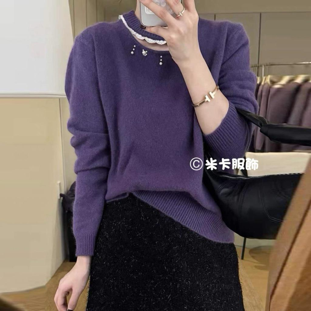 《MIKA米卡服飾》鏤空釘珠針織衫 針織衫 毛衣 釘珠針織 鏤空針織 保暖衣 針織 針織毛衣 毛線衣 釘珠 女裝-細節圖4