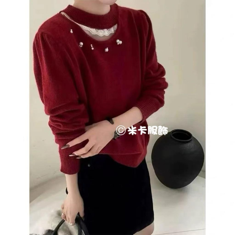 《MIKA米卡服飾》鏤空釘珠針織衫 針織衫 毛衣 釘珠針織 鏤空針織 保暖衣 針織 針織毛衣 毛線衣 釘珠 女裝-細節圖6