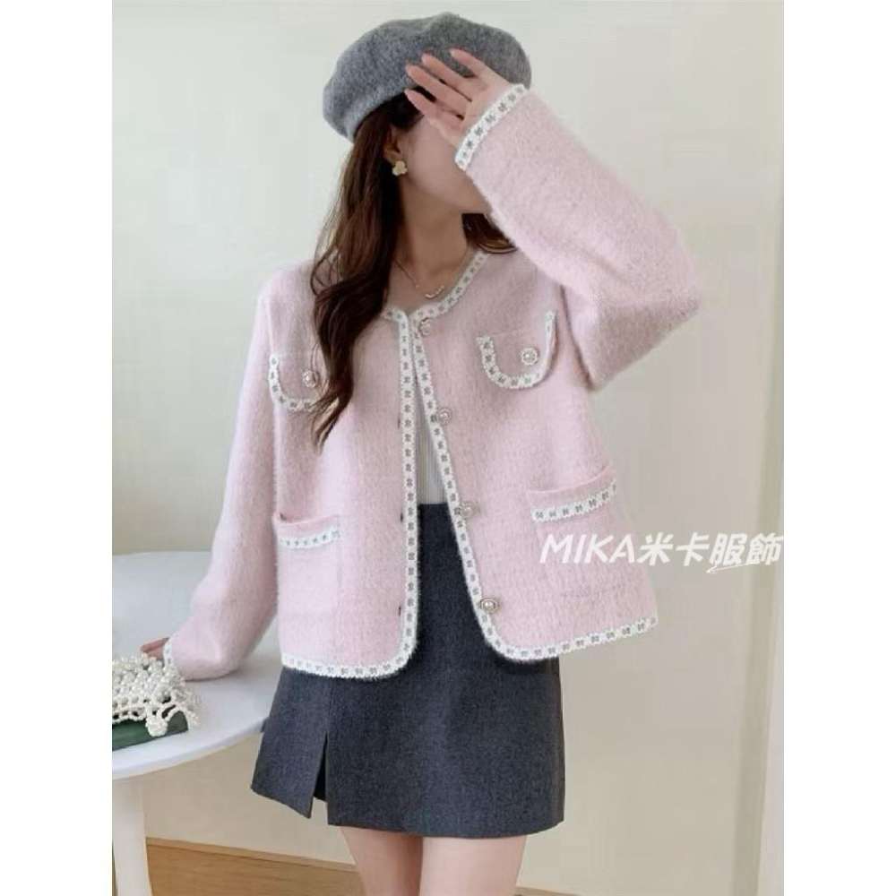 《MIKA米卡服飾》小香風外套 水貂絨外套 小香外套 外套 小香風 針織 針織外套 秋冬外套 開釦外套 女裝-細節圖2