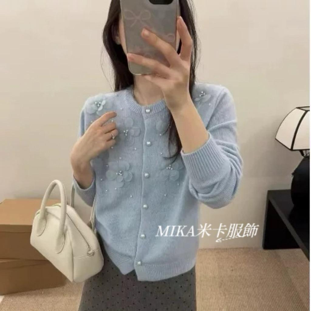 《MIKA米卡服飾》珍珠花朵針織衫 針織開衫 針織毛衣 針織上衣 針織衫 長袖上衣 毛衣 毛線衣 針織 針織外套 女裝-細節圖5