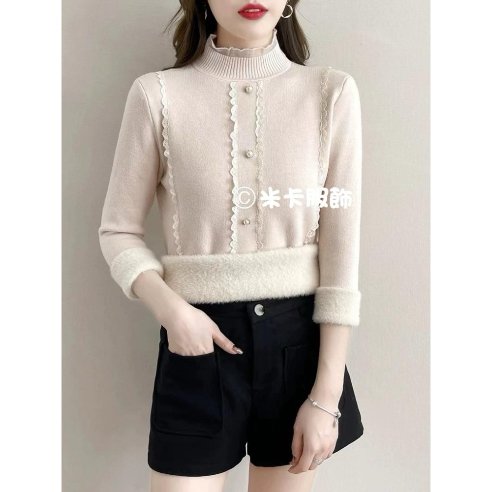 《MIKA米卡服飾》加絨針織毛衣 保暖 保暖衣 針織衫 刷毛衣 絨毛上衣 內刷毛 保暖 保暖毛衣 保暖上衣 刷毛上衣-細節圖4