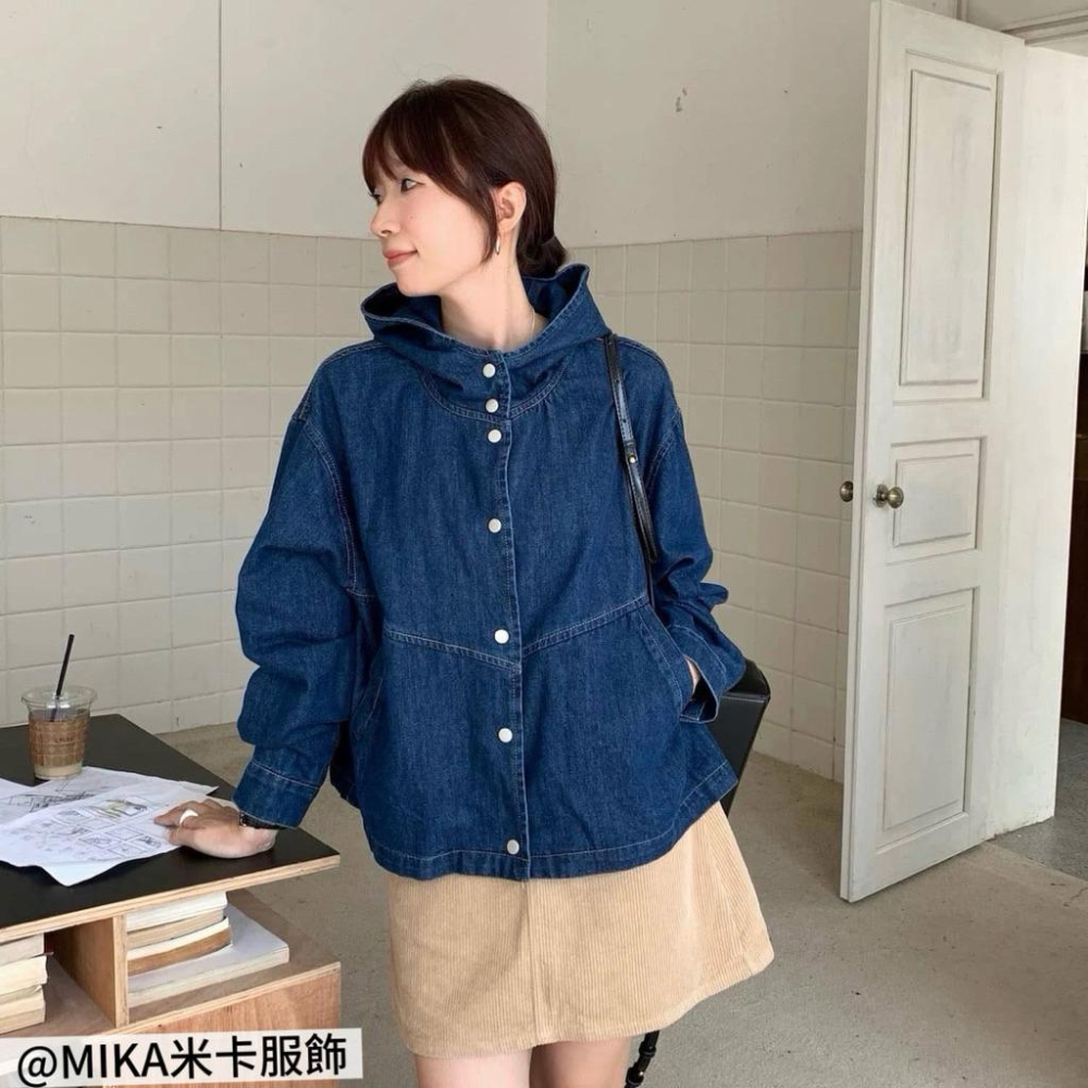 《MIKA米卡服飾》現貨 牛仔外套 防曬外套 開釦連帽牛仔外套 外套 丹寧外套 修身長袖牛仔 牛仔連帽外套 女裝 百搭-細節圖2