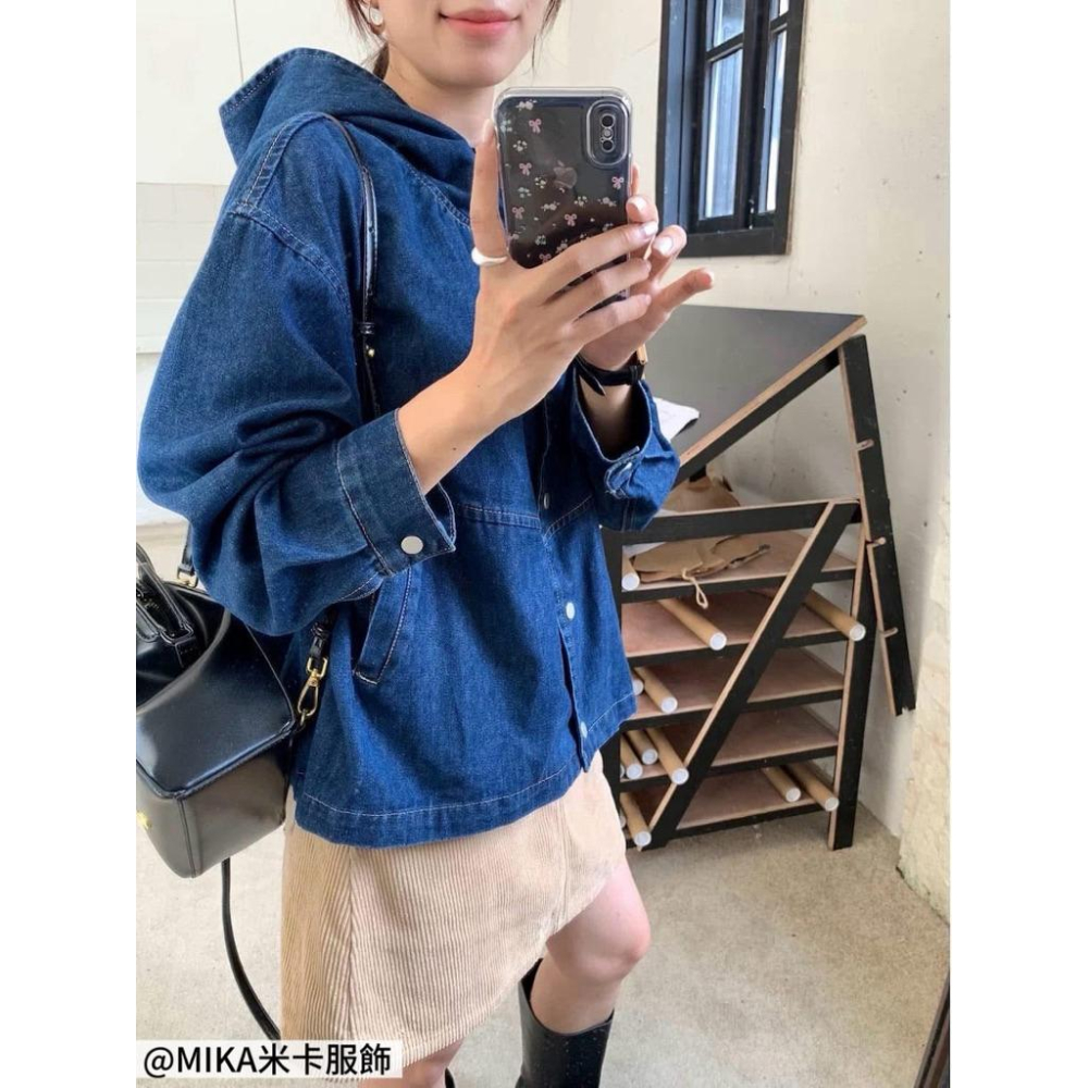 《MIKA米卡服飾》現貨 牛仔外套 防曬外套 開釦連帽牛仔外套 外套 丹寧外套 修身長袖牛仔 牛仔連帽外套 女裝 百搭-細節圖3