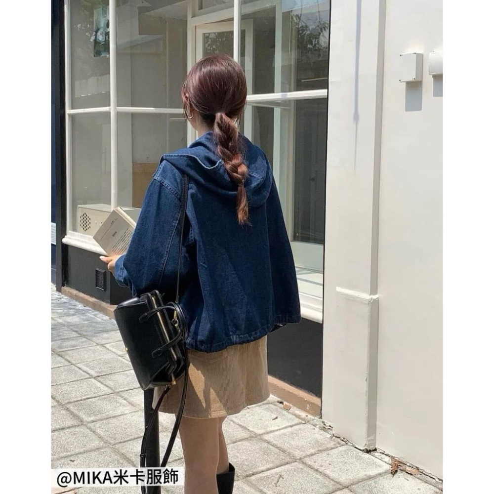《MIKA米卡服飾》現貨 牛仔外套 防曬外套 開釦連帽牛仔外套 外套 丹寧外套 修身長袖牛仔 牛仔連帽外套 女裝 百搭-細節圖4