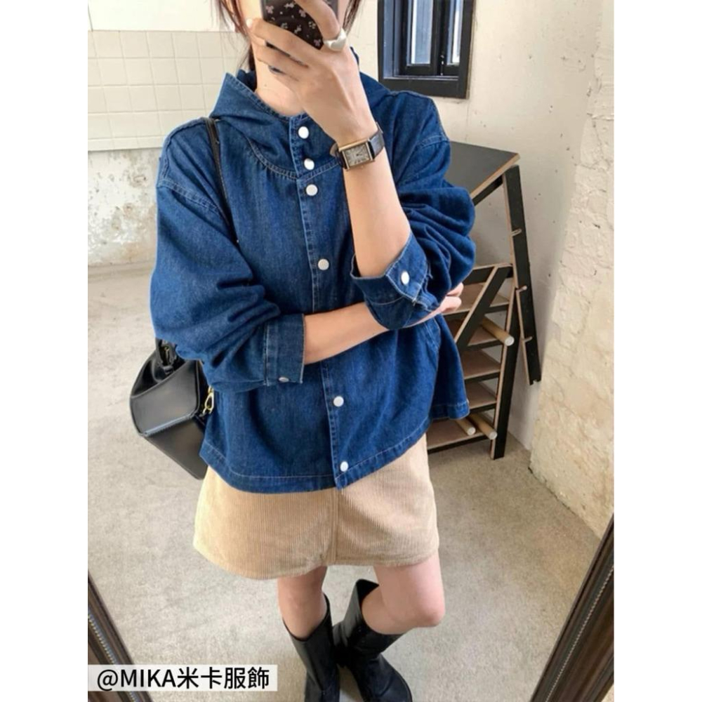 《MIKA米卡服飾》現貨 牛仔外套 防曬外套 開釦連帽牛仔外套 外套 丹寧外套 修身長袖牛仔 牛仔連帽外套 女裝 百搭-細節圖6