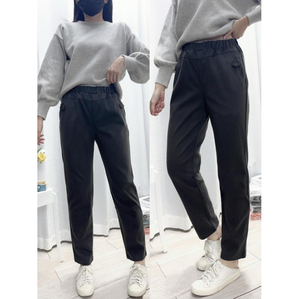 《MIKA米卡服飾》現貨 毛呢褲 腰配色休閒褲 顯瘦 長褲 黑褲 保暖褲 秋冬褲 工作褲 哈倫褲 老爺褲 老爹褲 女裝-細節圖2