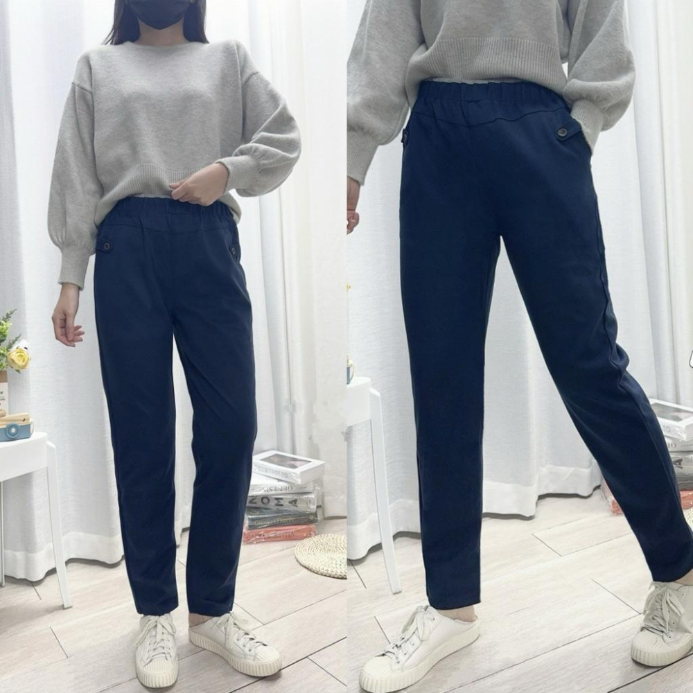 《MIKA米卡服飾》現貨 毛呢褲 腰配色休閒褲 顯瘦 長褲 黑褲 保暖褲 秋冬褲 工作褲 哈倫褲 老爺褲 老爹褲 女裝-細節圖3
