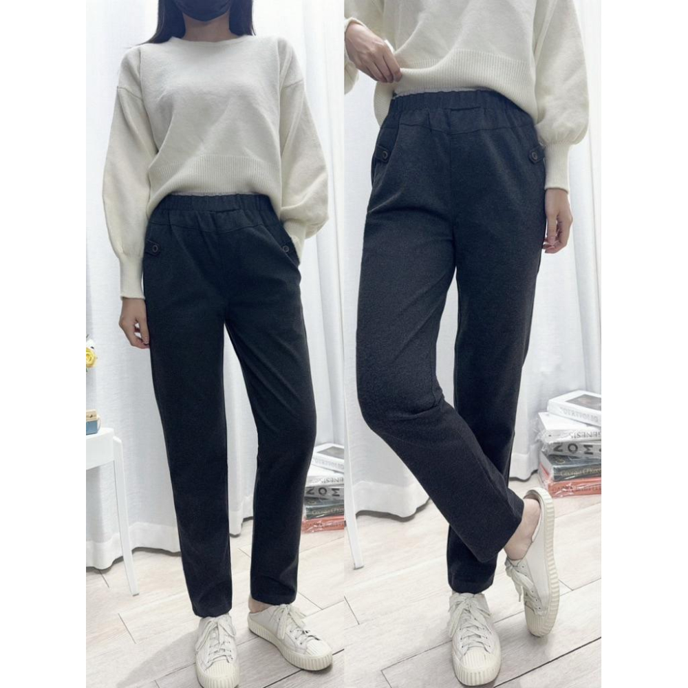 《MIKA米卡服飾》現貨 毛呢褲 腰配色休閒褲 顯瘦 長褲 黑褲 保暖褲 秋冬褲 工作褲 哈倫褲 老爺褲 老爹褲 女裝-細節圖4