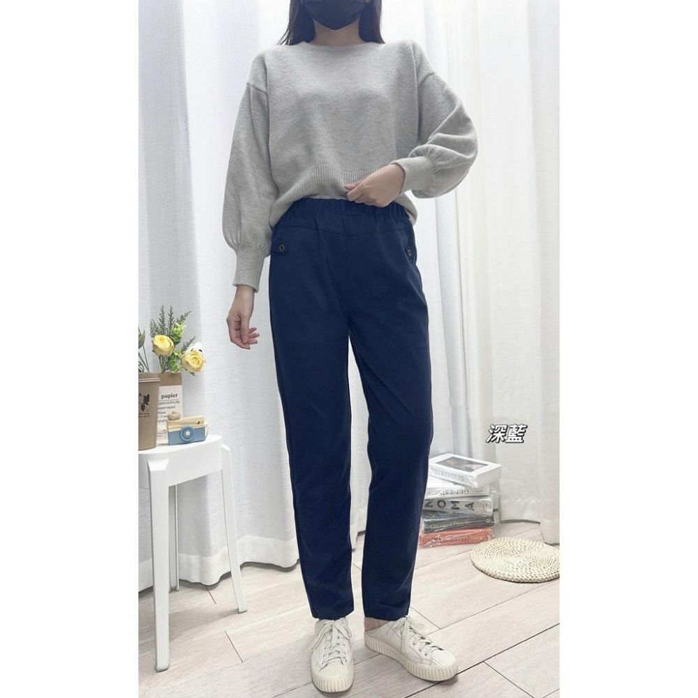 《MIKA米卡服飾》現貨 毛呢褲 腰配色休閒褲 顯瘦 長褲 黑褲 保暖褲 秋冬褲 工作褲 哈倫褲 老爺褲 老爹褲 女裝-細節圖7