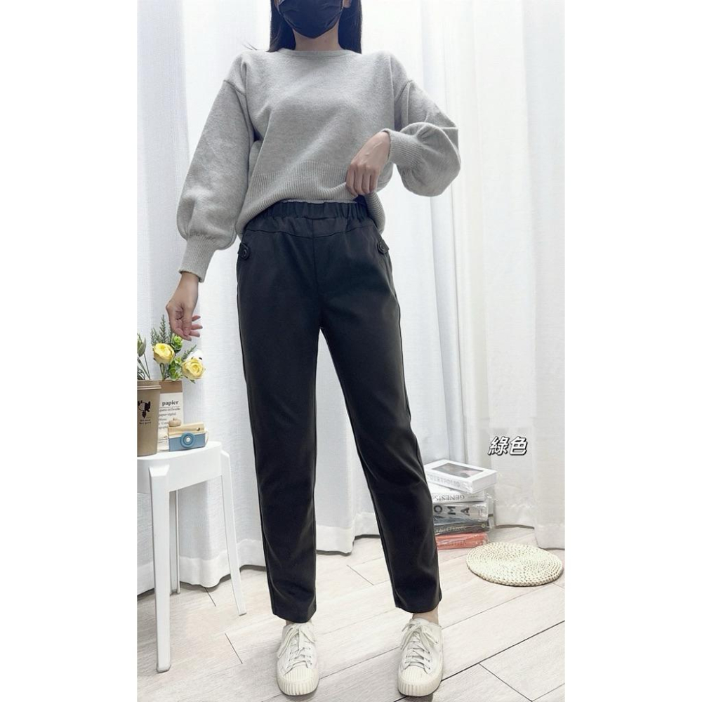 《MIKA米卡服飾》現貨 毛呢褲 腰配色休閒褲 顯瘦 長褲 黑褲 保暖褲 秋冬褲 工作褲 哈倫褲 老爺褲 老爹褲 女裝-細節圖8