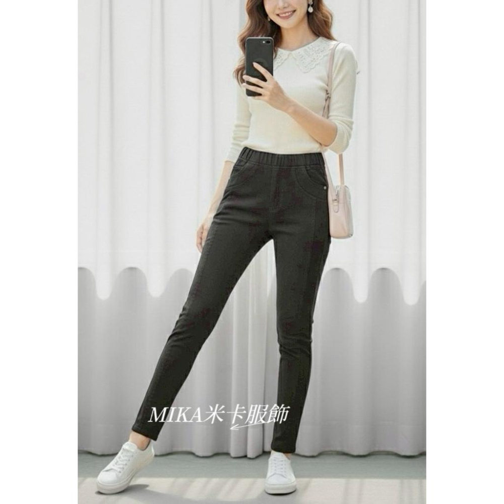 《MIKA米卡服飾》現貨 顯瘦褲 彈力褲 黑褲 3D剪裁 合身褲 雪花褲 刷白 側車線 工作褲 素面 挺布 秋冬 女裝-細節圖3