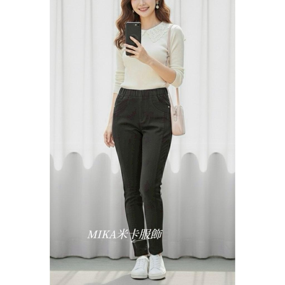 《MIKA米卡服飾》現貨 顯瘦褲 彈力褲 黑褲 3D剪裁 合身褲 雪花褲 刷白 側車線 工作褲 素面 挺布 秋冬 女裝-細節圖5