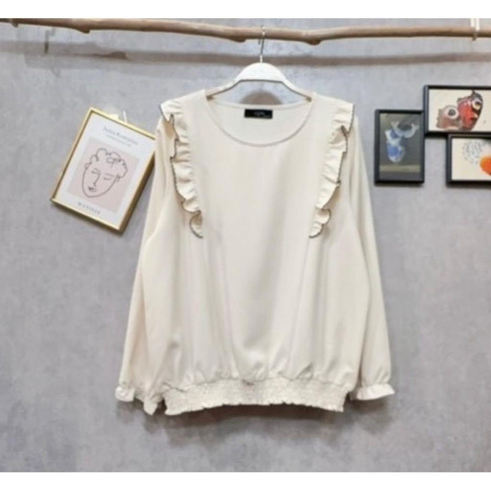 《MIKA米卡服飾》荷葉邊長袖上衣 長袖雪紡衫 雪紡 素面雪紡衫 素面 荷葉上衣 女裝-細節圖3