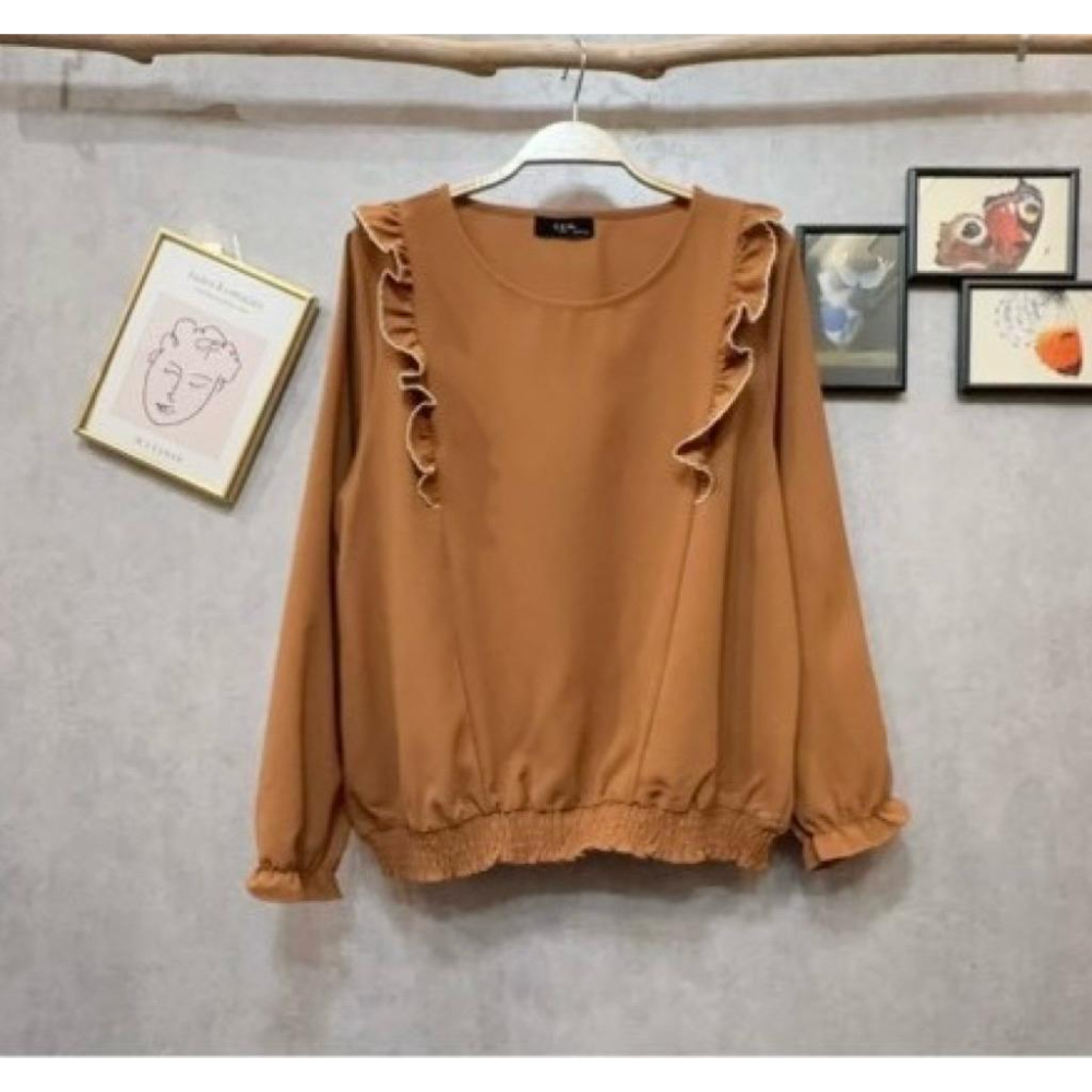 《MIKA米卡服飾》荷葉邊長袖上衣 長袖雪紡衫 雪紡 素面雪紡衫 素面 荷葉上衣 女裝-細節圖4