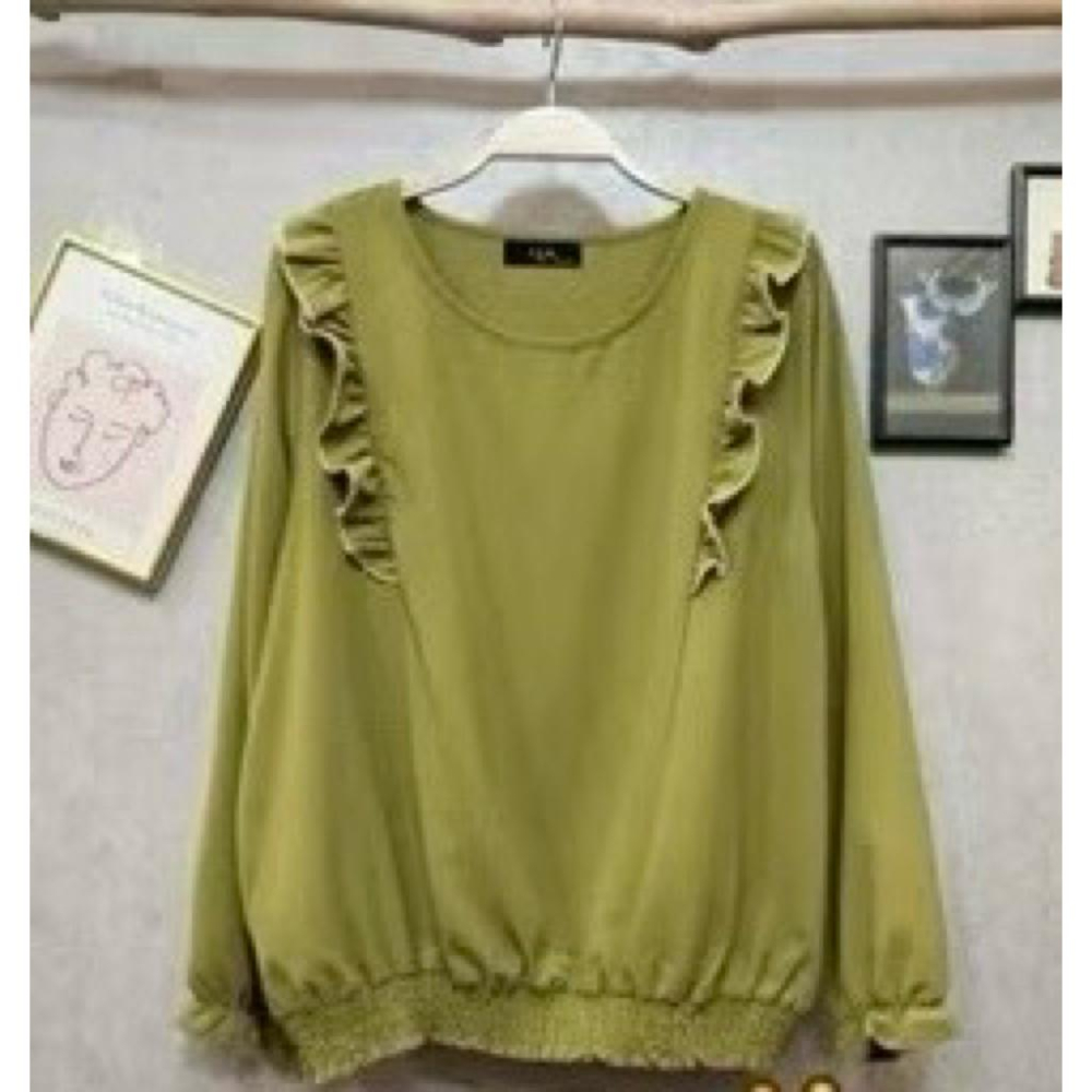 《MIKA米卡服飾》荷葉邊長袖上衣 長袖雪紡衫 雪紡 素面雪紡衫 素面 荷葉上衣 女裝-細節圖5