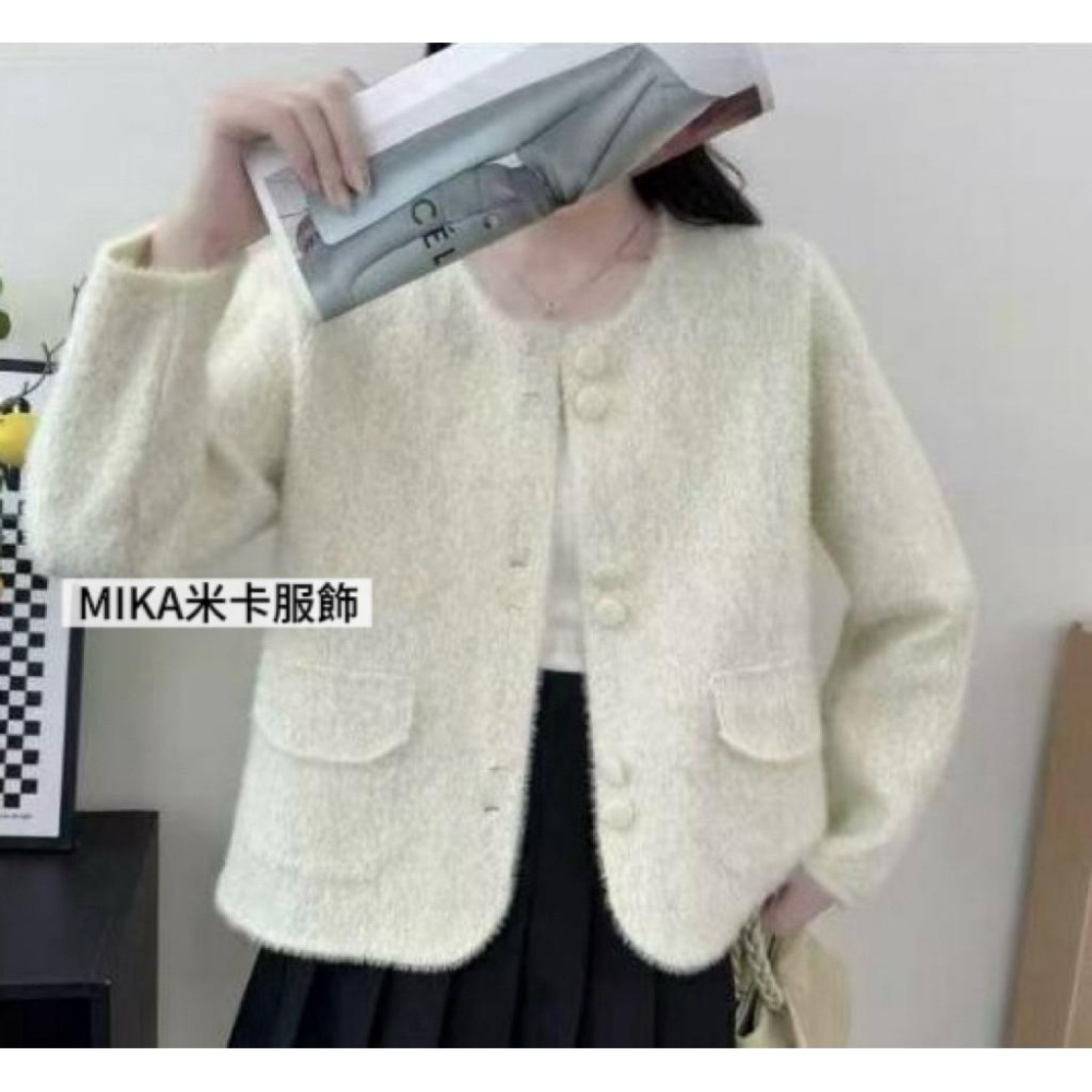 《MIKA米卡服飾》小香風外套 水貂絨外套 小香外套 外套 小香風 針織 針織外套 開釦外套 長袖 開衫上衣 女裝-細節圖3