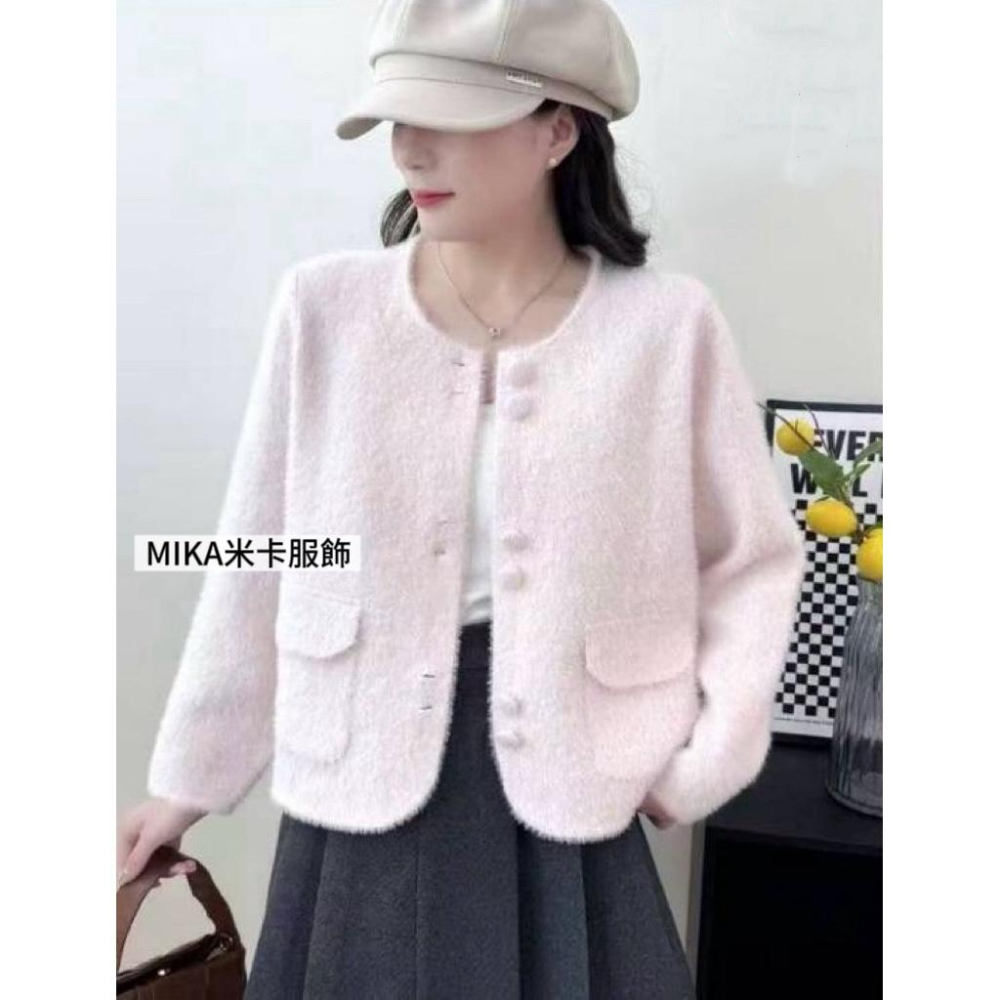 《MIKA米卡服飾》小香風外套 水貂絨外套 小香外套 外套 小香風 針織 針織外套 開釦外套 長袖 開衫上衣 女裝-細節圖4