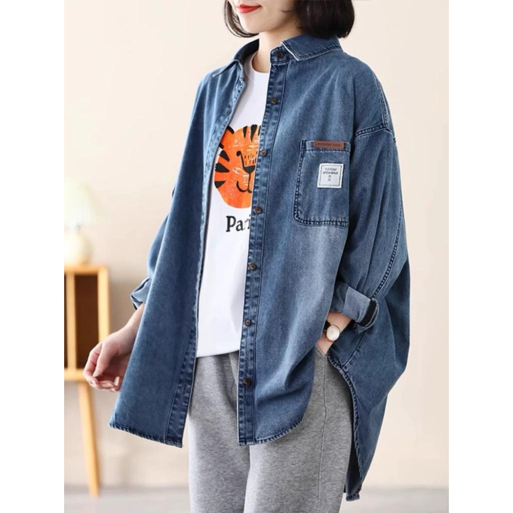 《MIKA米卡服飾》牛仔外套 丹寧外套 防曬外套 047 秋冬外套 開釦外套 女裝 外套 牛仔 襯衫外套 長版襯衫-細節圖2
