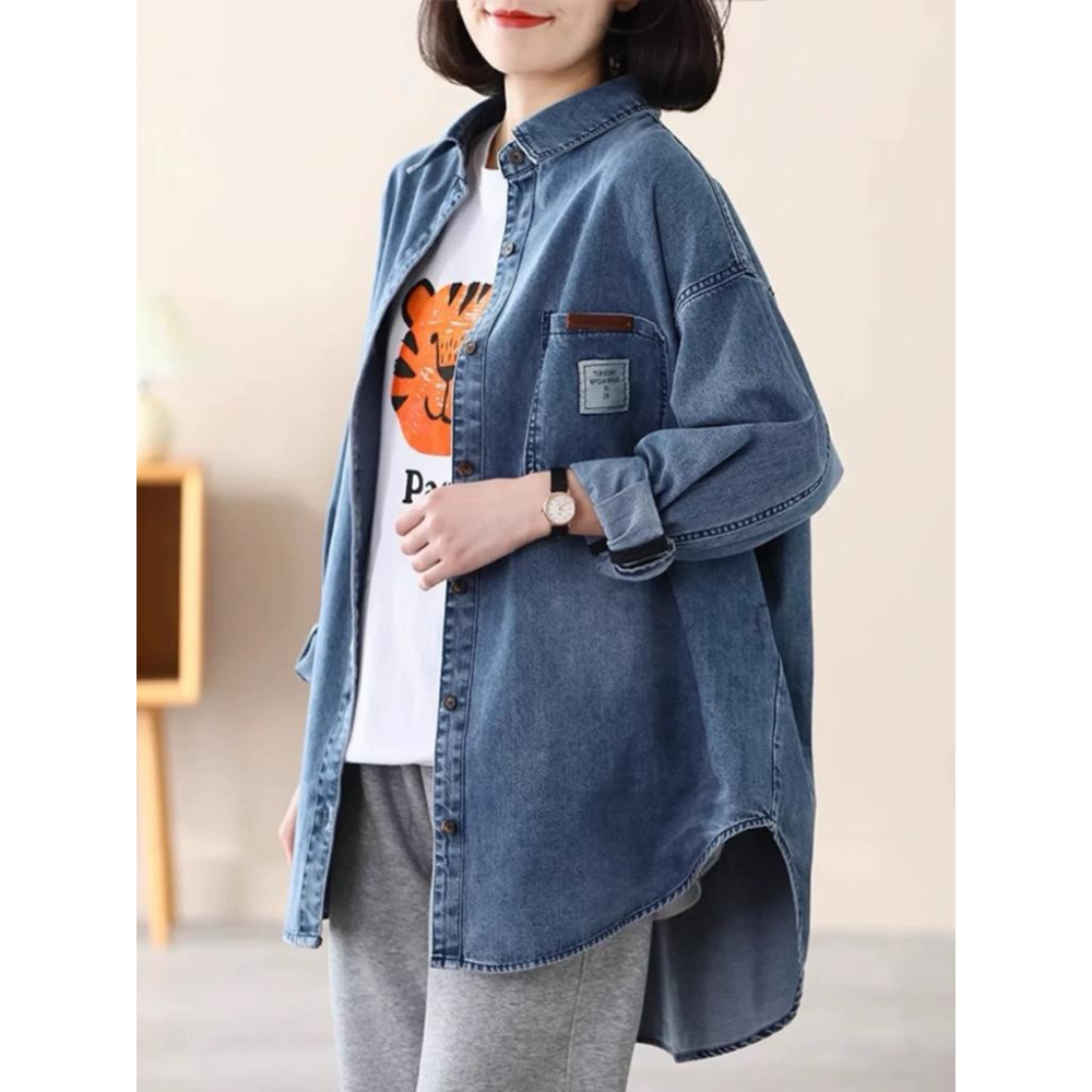《MIKA米卡服飾》牛仔外套 丹寧外套 防曬外套 047 秋冬外套 開釦外套 女裝 外套 牛仔 襯衫外套 長版襯衫-細節圖3