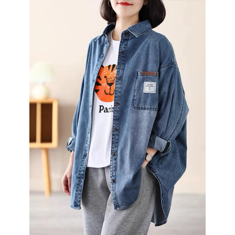 《MIKA米卡服飾》牛仔外套 丹寧外套 防曬外套 047 秋冬外套 開釦外套 女裝 外套 牛仔 襯衫外套 長版襯衫-細節圖4