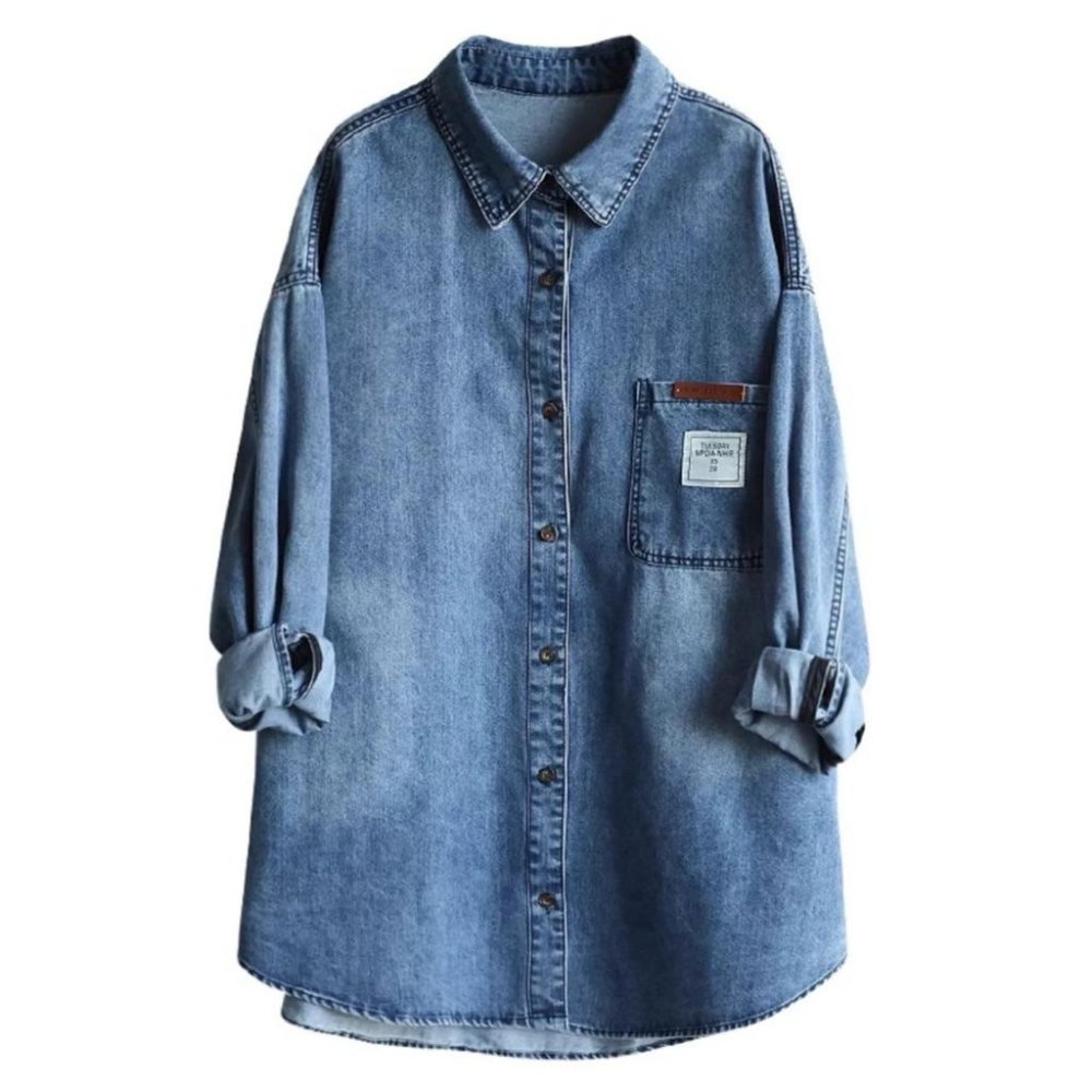 《MIKA米卡服飾》牛仔外套 丹寧外套 防曬外套 047 秋冬外套 開釦外套 女裝 外套 牛仔 襯衫外套 長版襯衫-細節圖5