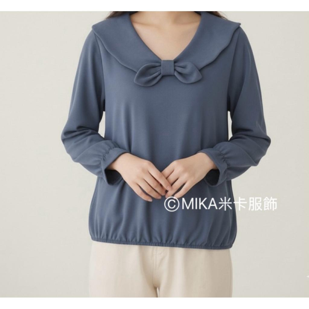 《MIKA米卡服飾》現貨 蝴蝶結荷葉領長袖上衣 長袖T恤 娃娃領 蝴蝶結棉T 荷葉領棉T 素T 棉T 素面 甜美 女裝-細節圖4