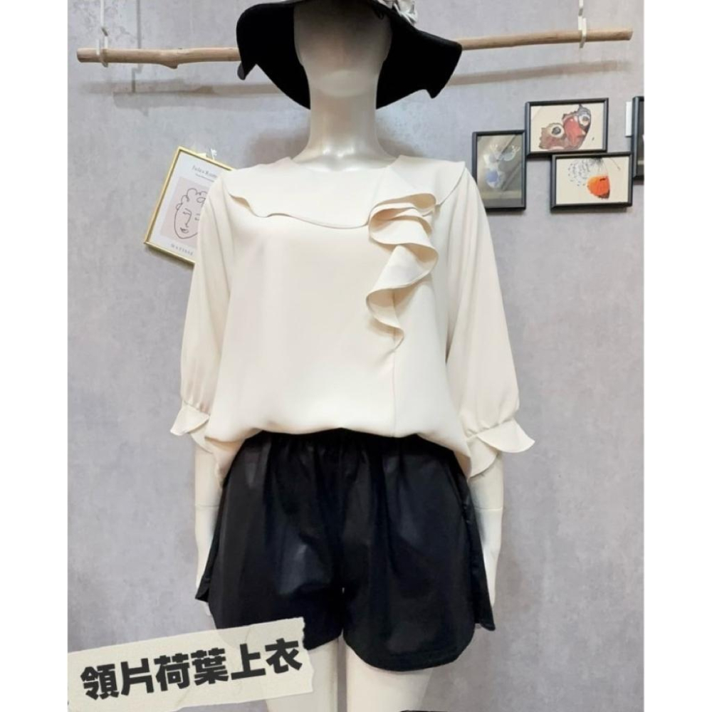 《MIKA米卡服飾》現貨 荷葉雪紡上衣 雪紡衫 素面上衣 長袖雪紡衫 長袖上衣 素T 雪紡 雪紡T 女裝-細節圖2