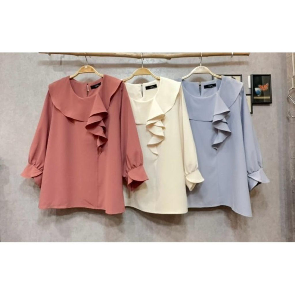 《MIKA米卡服飾》現貨 荷葉雪紡上衣 雪紡衫 素面上衣 長袖雪紡衫 長袖上衣 素T 雪紡 雪紡T 女裝-細節圖4