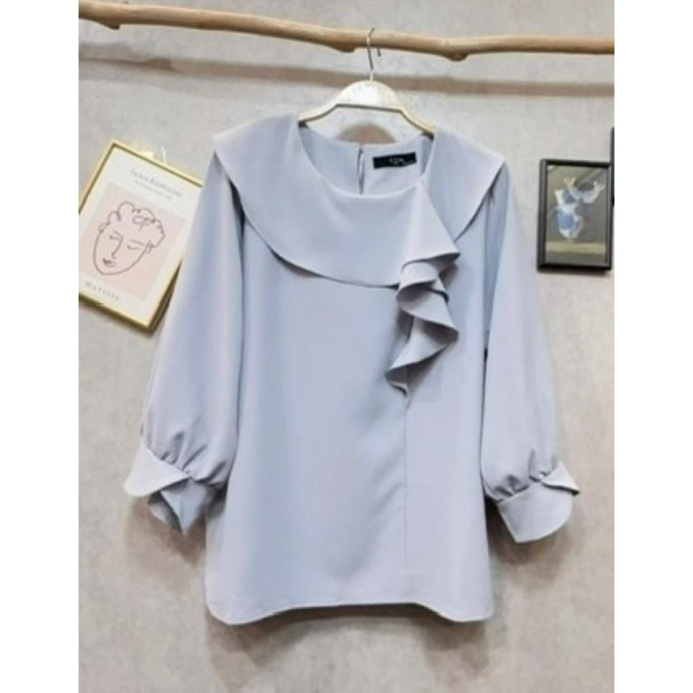 《MIKA米卡服飾》現貨 荷葉雪紡上衣 雪紡衫 素面上衣 長袖雪紡衫 長袖上衣 素T 雪紡 雪紡T 女裝-細節圖5