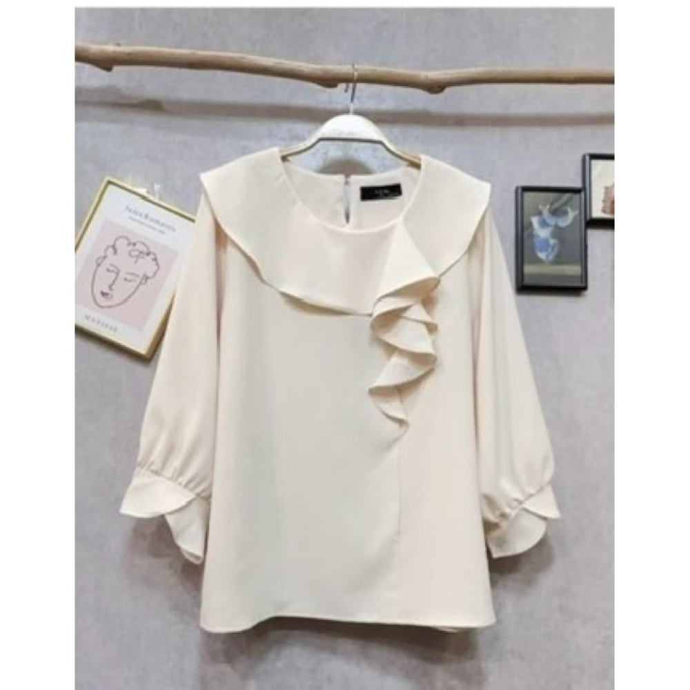 《MIKA米卡服飾》現貨 荷葉雪紡上衣 雪紡衫 素面上衣 長袖雪紡衫 長袖上衣 素T 雪紡 雪紡T 女裝-細節圖6