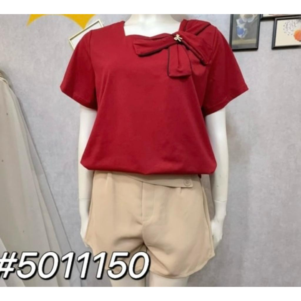 《MIKA米卡服飾》現貨 方領蝴蝶結棉T 棉T 方領T T恤 短袖上衣 短袖棉T 短袖T恤 素T 加長袖 女裝-細節圖2