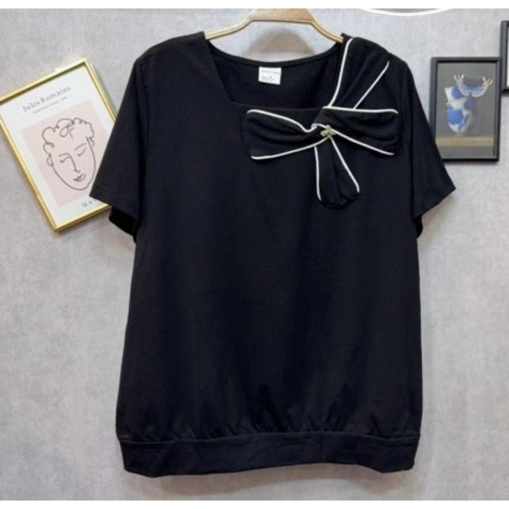《MIKA米卡服飾》現貨 方領蝴蝶結棉T 棉T 方領T T恤 短袖上衣 短袖棉T 短袖T恤 素T 加長袖 女裝-細節圖3