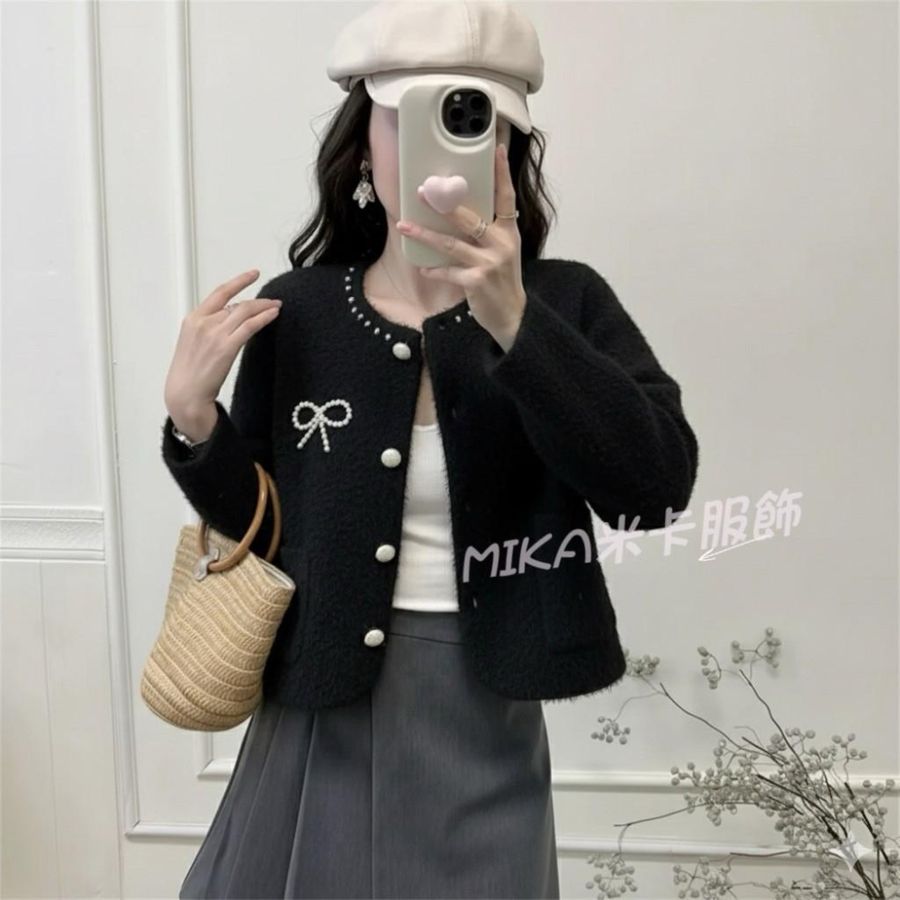 《MIKA米卡服飾》隔日到貨 小香風外套 小香外套 外套 小香風 針織 針織外套 秋冬外套 毛衣外套 水貂絨外套-細節圖2