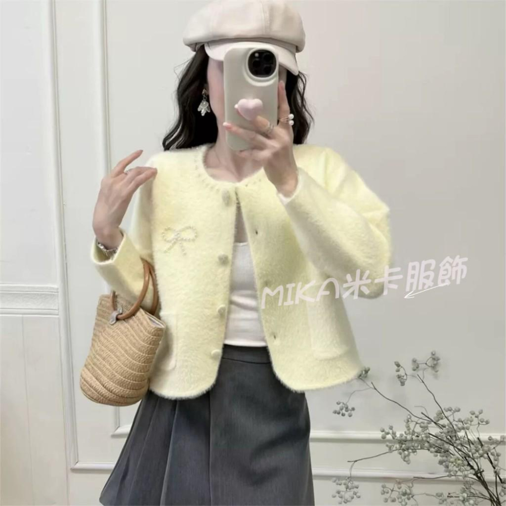 《MIKA米卡服飾》隔日到貨 小香風外套 小香外套 外套 小香風 針織 針織外套 秋冬外套 毛衣外套 水貂絨外套-細節圖3