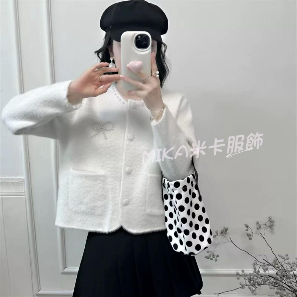《MIKA米卡服飾》隔日到貨 小香風外套 小香外套 外套 小香風 針織 針織外套 秋冬外套 毛衣外套 水貂絨外套-細節圖4
