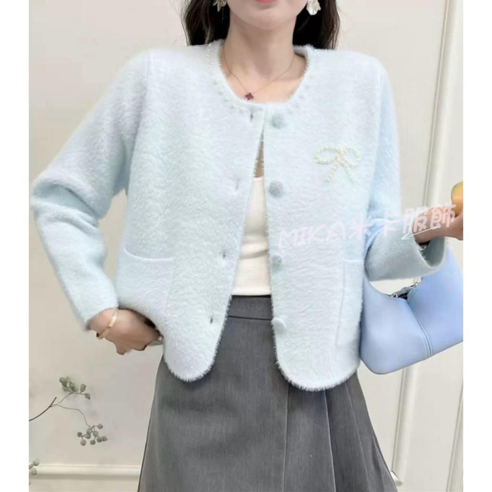 《MIKA米卡服飾》隔日到貨 小香風外套 小香外套 外套 小香風 針織 針織外套 秋冬外套 毛衣外套 水貂絨外套-細節圖5