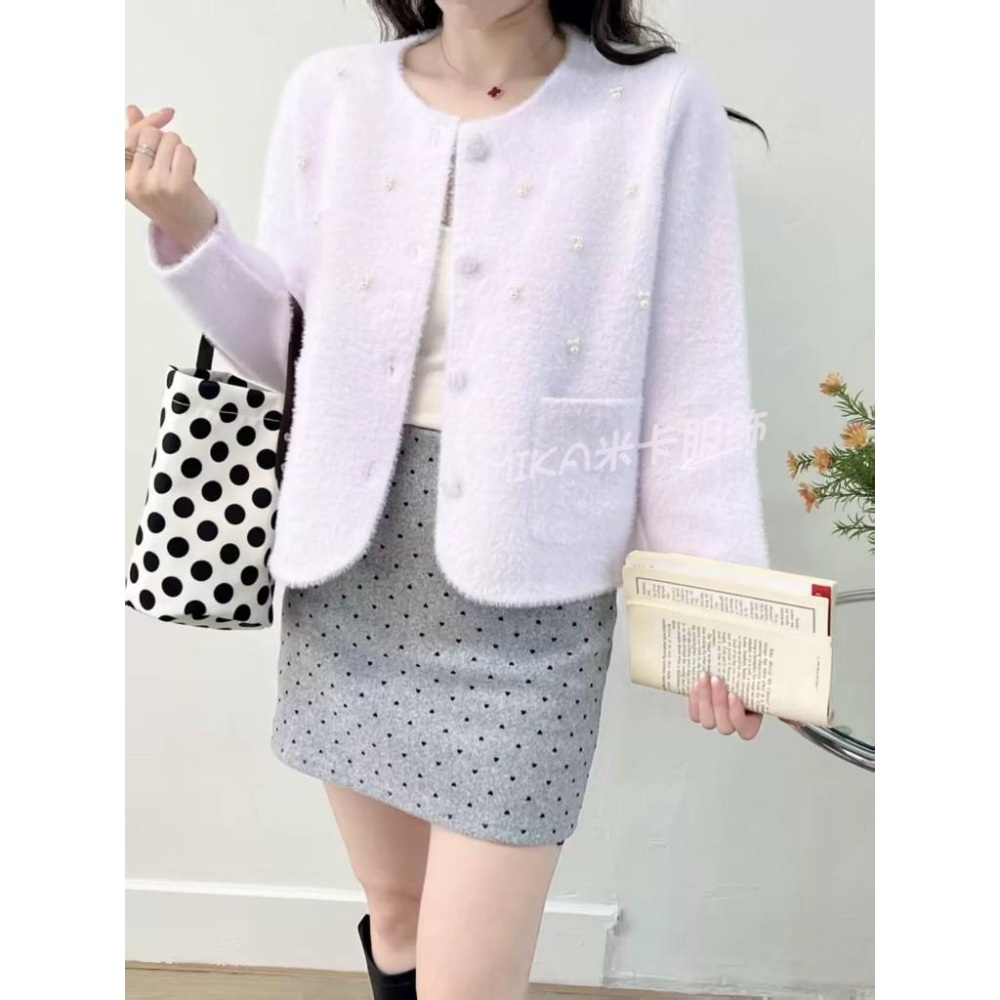 《MIKA米卡服飾》隔日到貨 小香風外套 水貂絨外套 小香外套 外套 小香風 針織 針織外套 秋冬外套 毛衣外套-細節圖4