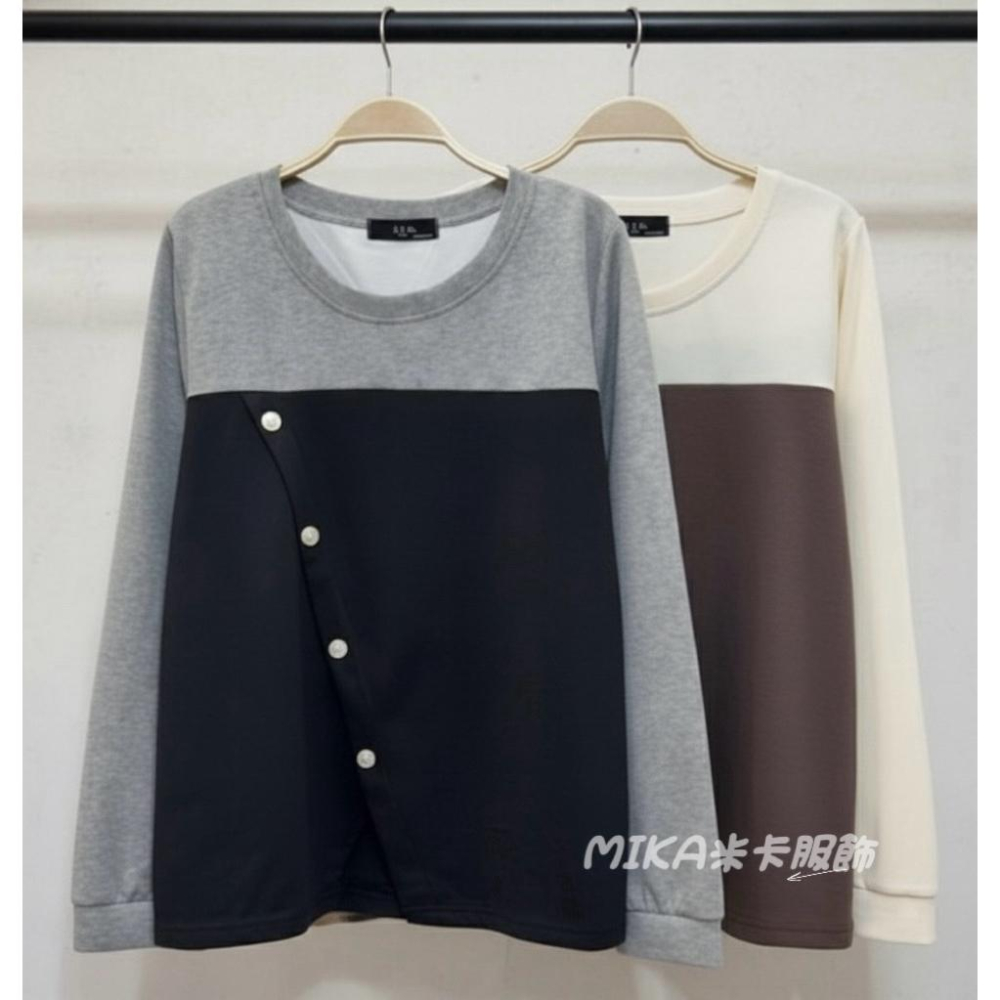 《MIKA米卡服飾》現貨 拼色長袖上衣 假兩件 長袖T恤 長袖 長袖上衣 設計感 棉T 素面 素色 素T 女裝-細節圖3