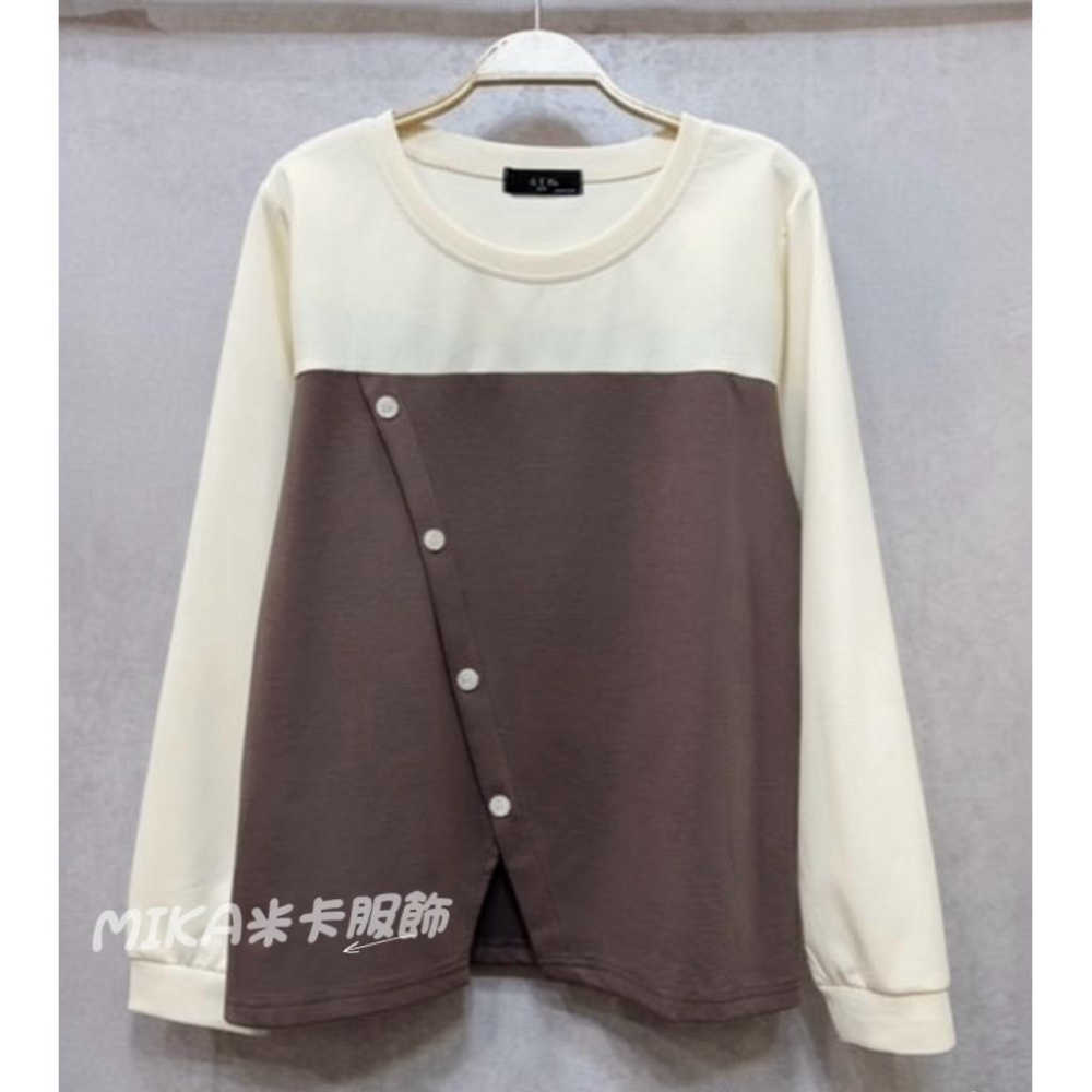 《MIKA米卡服飾》現貨 拼色長袖上衣 假兩件 長袖T恤 長袖 長袖上衣 設計感 棉T 素面 素色 素T 女裝-細節圖4