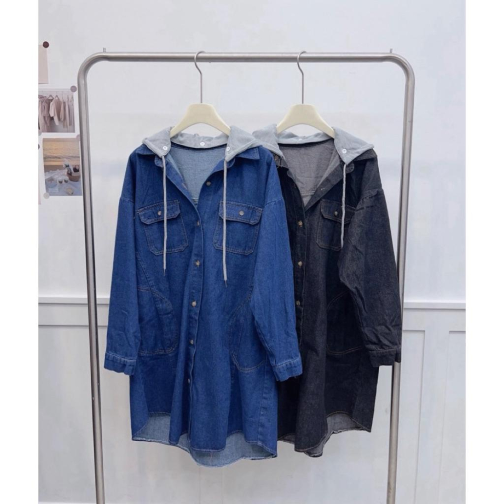 《MIKA米卡服飾》牛仔外套 牛仔長版連帽開釦外套 外套 丹寧 長袖 牛仔 長版 帽可拆 牛仔襯衫外套 牛仔洋裝 女裝-細節圖4
