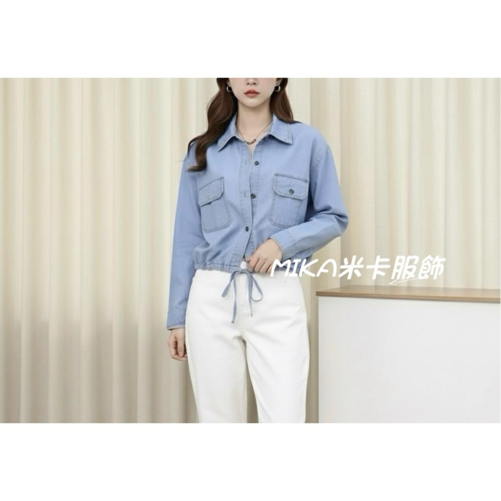 《MIKA米卡服飾》牛仔襯衫 長袖上衣  牛仔T恤  薄長袖 天絲牛仔 長袖牛仔襯衫 短版上衣 牛仔 襯衫 女裝 外套-細節圖5