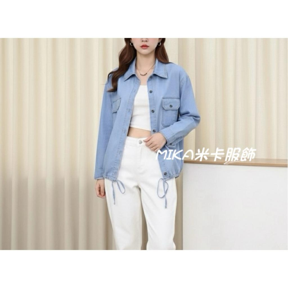 《MIKA米卡服飾》牛仔襯衫 長袖上衣  牛仔T恤  薄長袖 天絲牛仔 長袖牛仔襯衫 短版上衣 牛仔 襯衫 女裝 外套-細節圖6