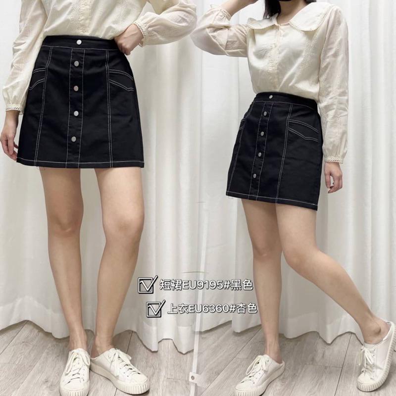 《MIKA米卡服飾》隔日到貨 顯瘦A字短裙 排扣短裙 A字褲裙 口袋褲裙 彈性褲裙 黑色褲裙 短裙-細節圖4