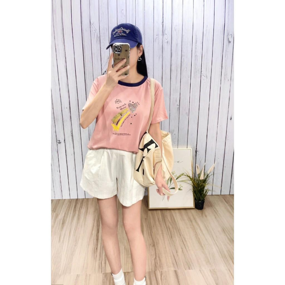 《MIKA米卡服飾》隔日到貨 韓版棉T 短袖T恤 百搭棉T 棉T 愛心棉T 短袖上衣 配色領 中長版T 涼感衣 素T-細節圖2