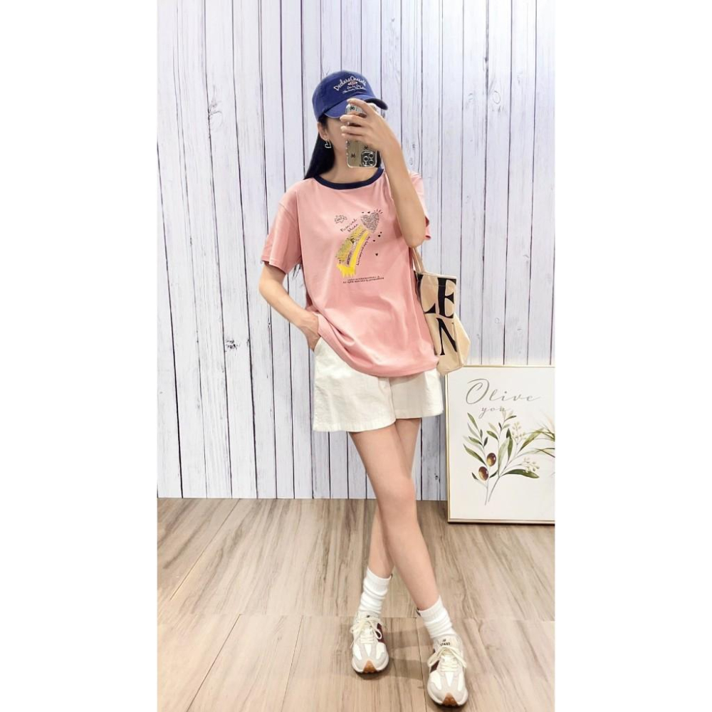 《MIKA米卡服飾》隔日到貨 韓版棉T 短袖T恤 百搭棉T 棉T 愛心棉T 短袖上衣 配色領 中長版T 涼感衣 素T-細節圖3