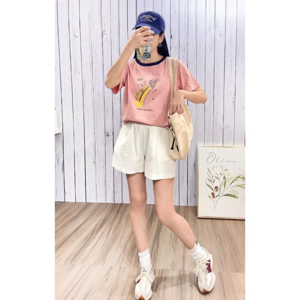 《MIKA米卡服飾》隔日到貨 韓版棉T 短袖T恤 百搭棉T 棉T 愛心棉T 短袖上衣 配色領 中長版T 涼感衣 素T-細節圖4